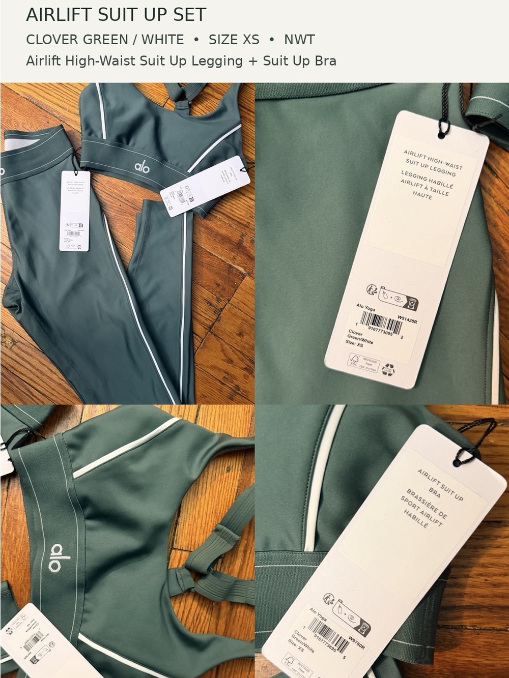 ALO Yoga Kids Clover Green Legging with White Piping